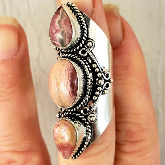 New Rhodochrosite 925 Silver Statement Ring. - Picture 8 of 16